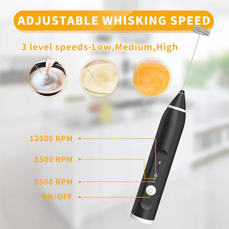 Milk Frother and Beater Rechargeable Handheld for Coffee and Eggs