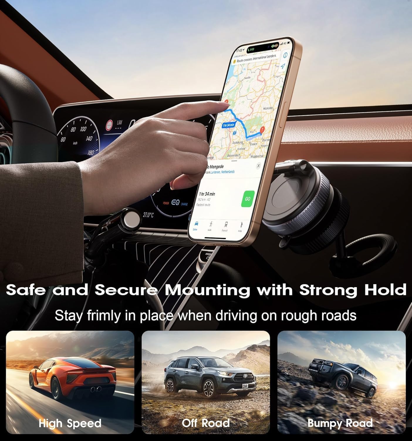 Magnetic Car Phone Mount and Universal Mobile Holder with Suction Cup Design