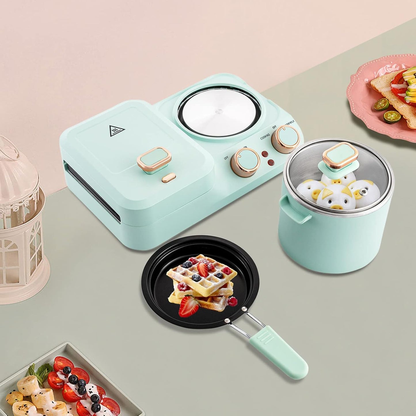 Retro Household 3 in 1 Breakfast Maker with Sandwich and Boiling Options