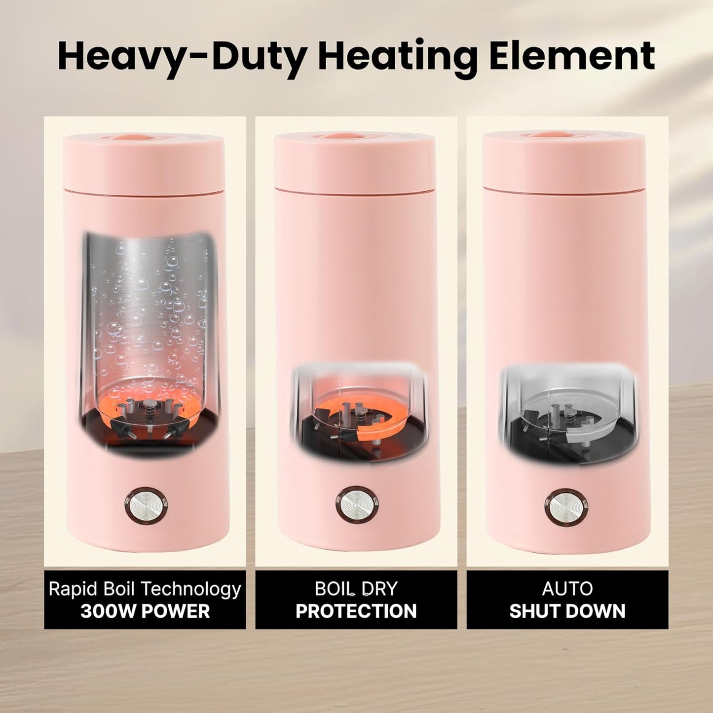 Pink Portable Electric Kettle for Travel with Fast Heating and Auto Shut-Off Function