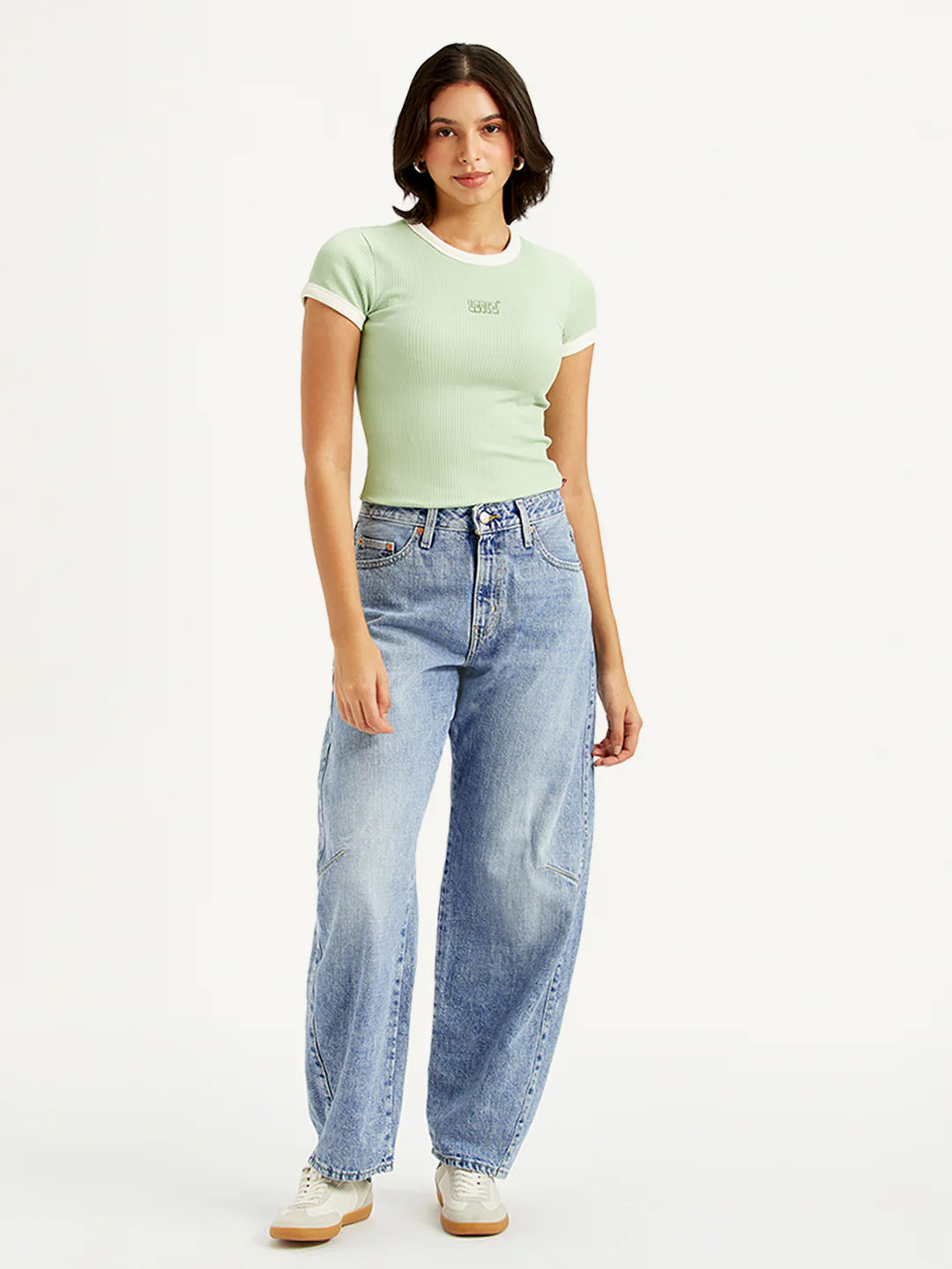 Relaxed Womens Light Blue Baggy Dad Jeans with Mid Rise Waist and Barrel Fit Perfect for Travel and Lounge