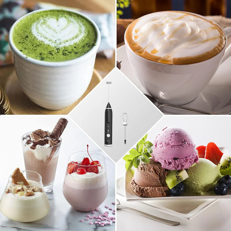 Milk Frother and Beater Rechargeable Handheld for Coffee and Eggs