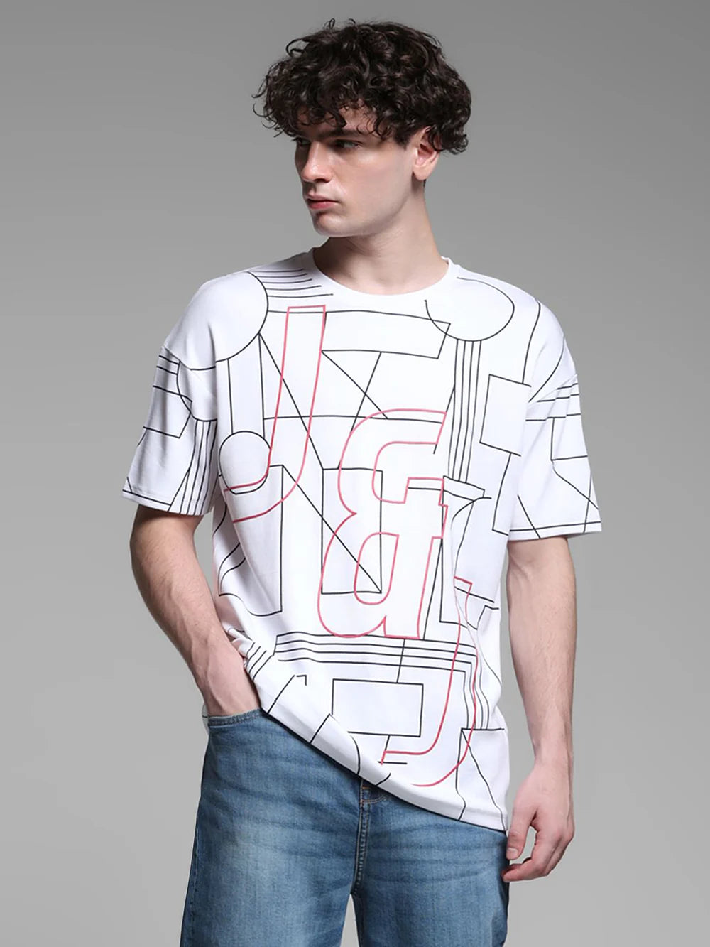 Classic White Oversized T Shirt for Men with Printed Graphics Perfect for Daily Casual Outfits and Relaxed Style