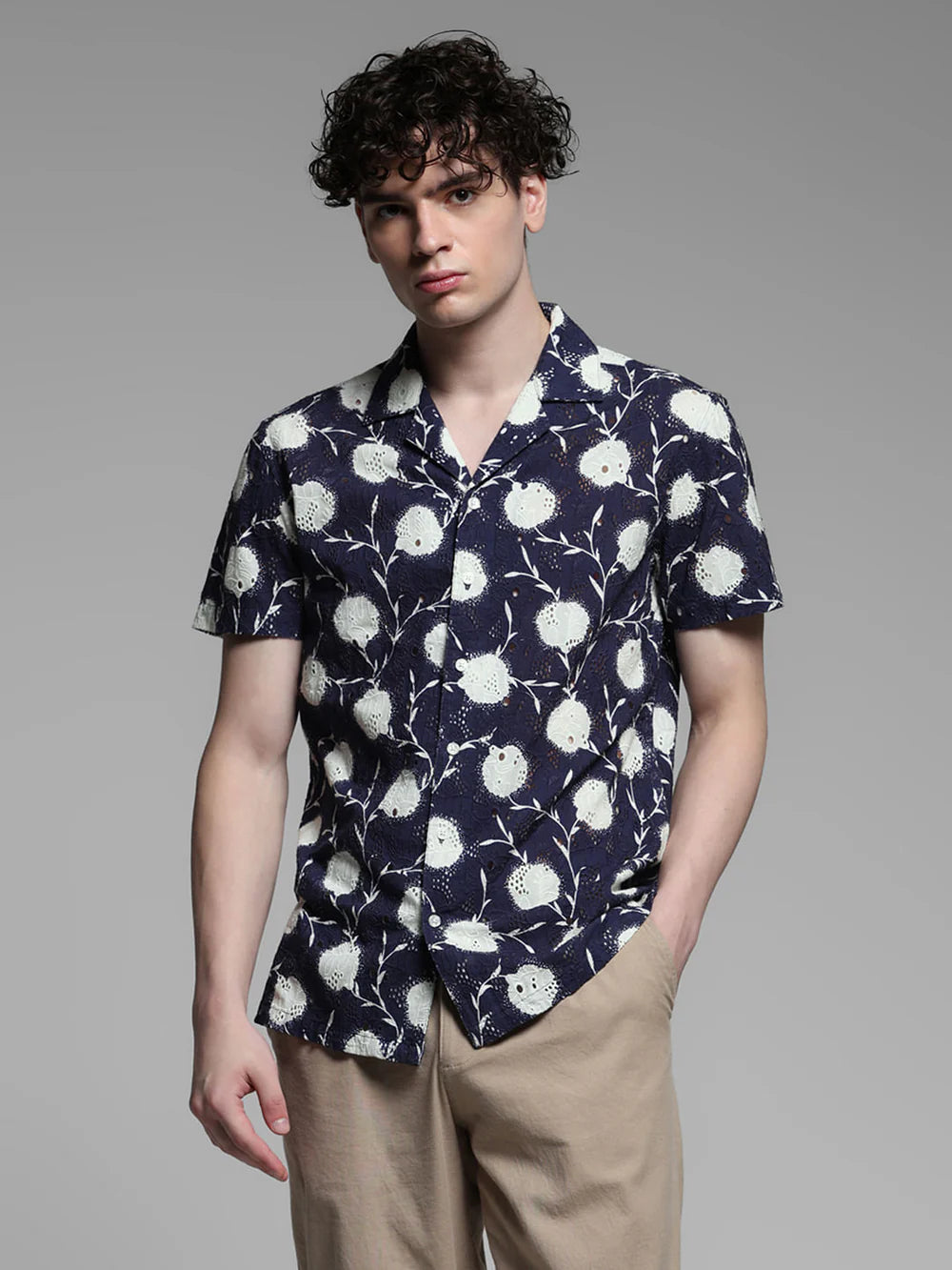 Elegant Blue Floral Embroidered Shirt for Men Semi-Formal and Party Outfit