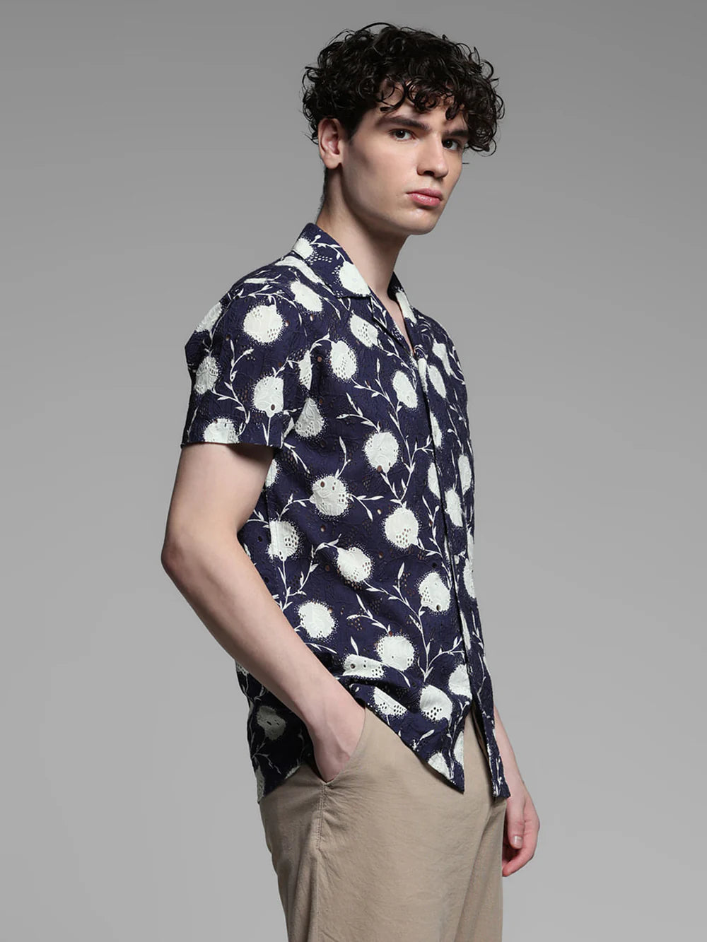 Elegant Blue Floral Embroidered Shirt for Men Semi-Formal and Party Outfit