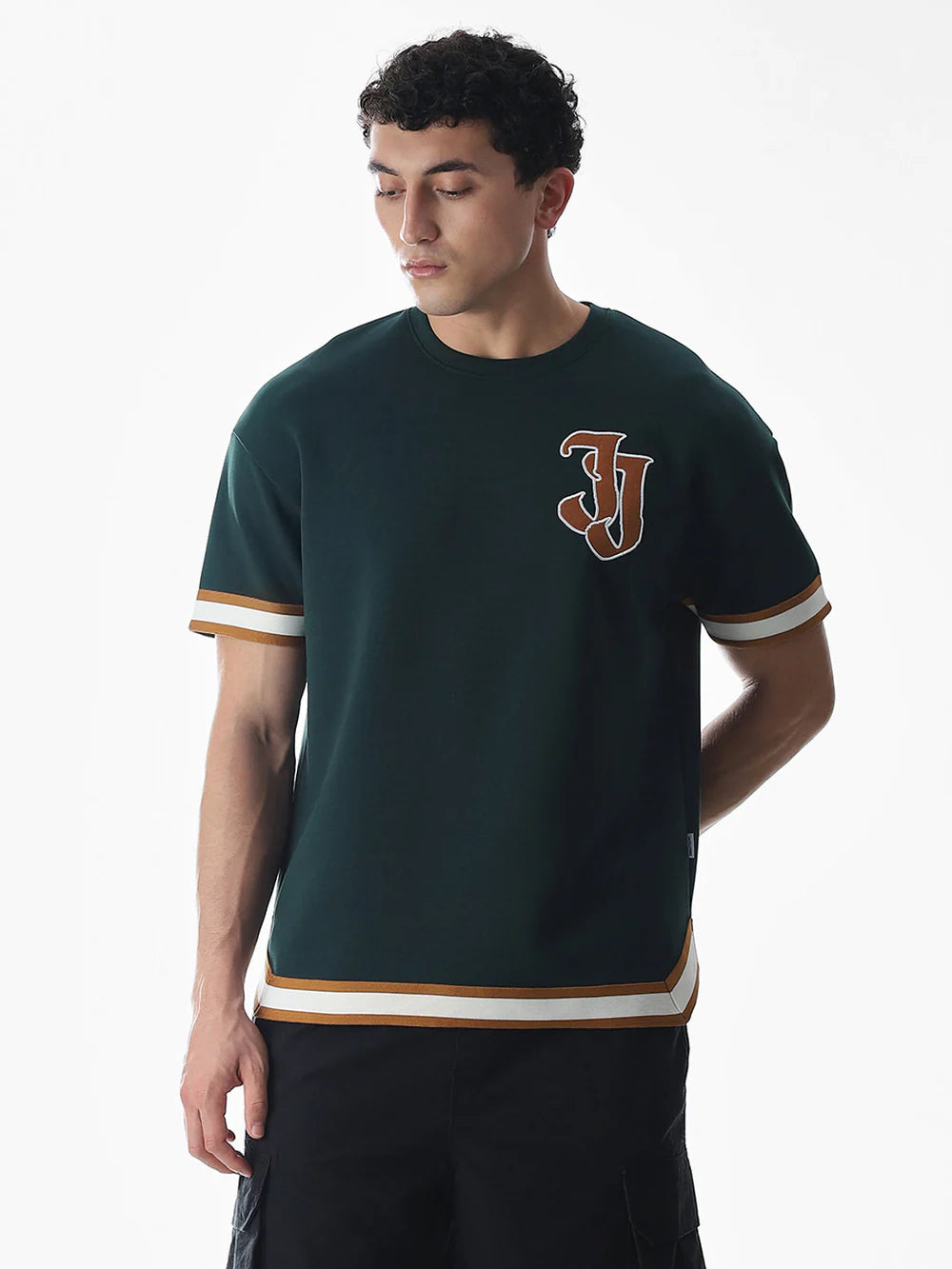 Comfortable Green Varsity Drop Shoulder T-Shirt Men’s Oversized Relaxed Fit Fashion