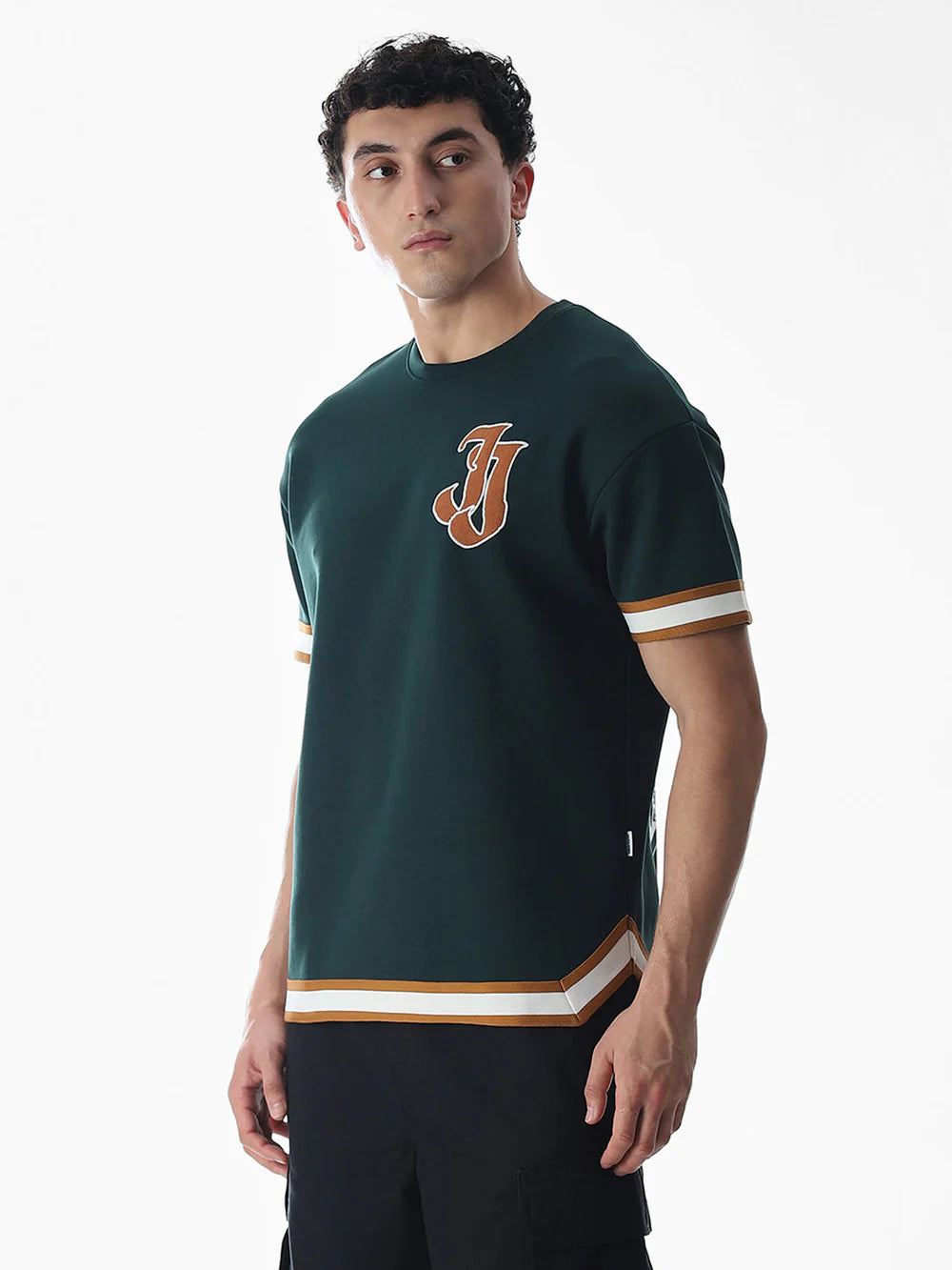 Comfortable Green Varsity Drop Shoulder T-Shirt Men’s Oversized Relaxed Fit Fashion