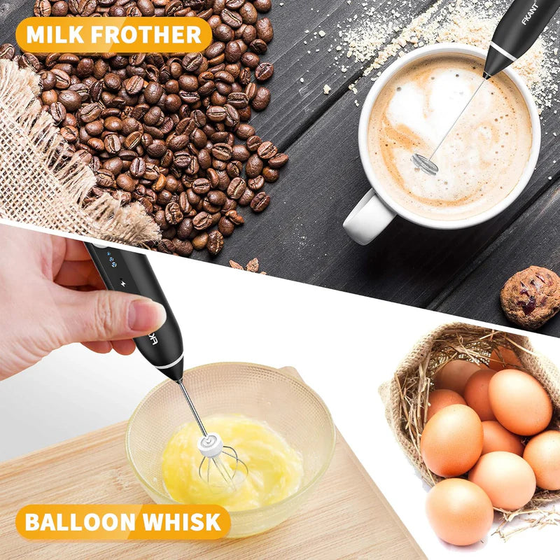 Milk Frother and Beater Rechargeable Handheld for Coffee and Eggs
