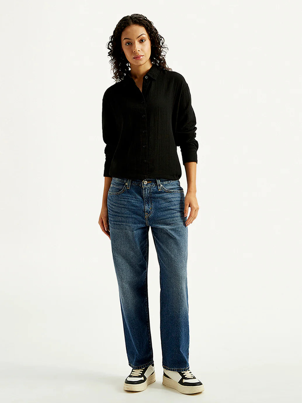 Chic Women Mid Rise Baggy Fit Blue Jeans Crafted for Contemporary Street Style Fashion