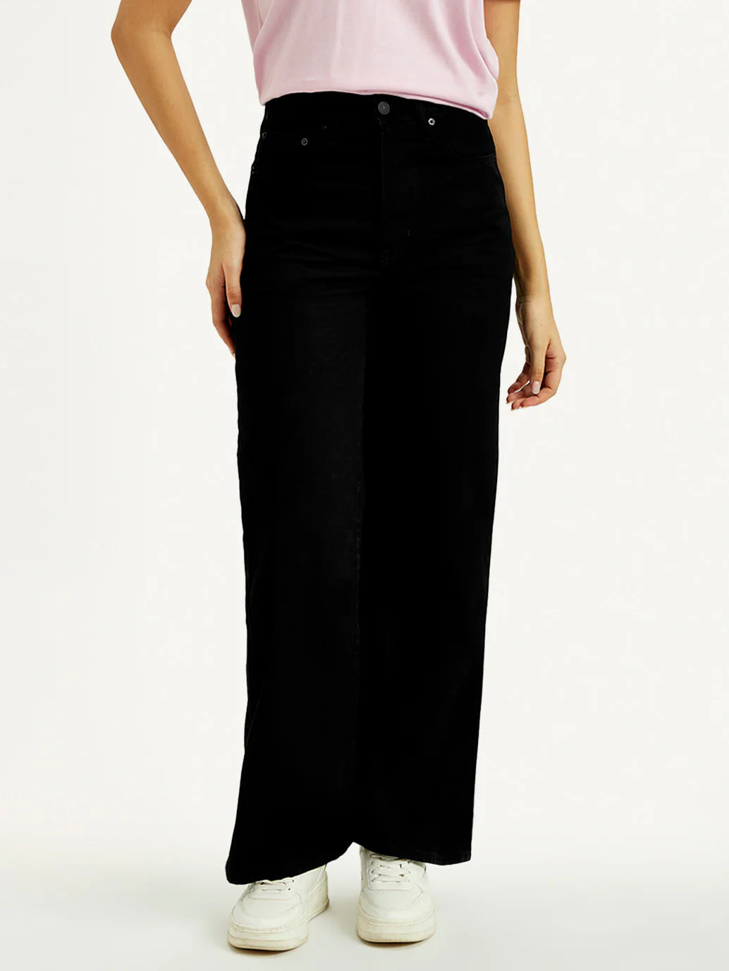 Women's Black Ribcage Wide Leg Fit High Rise Jeans