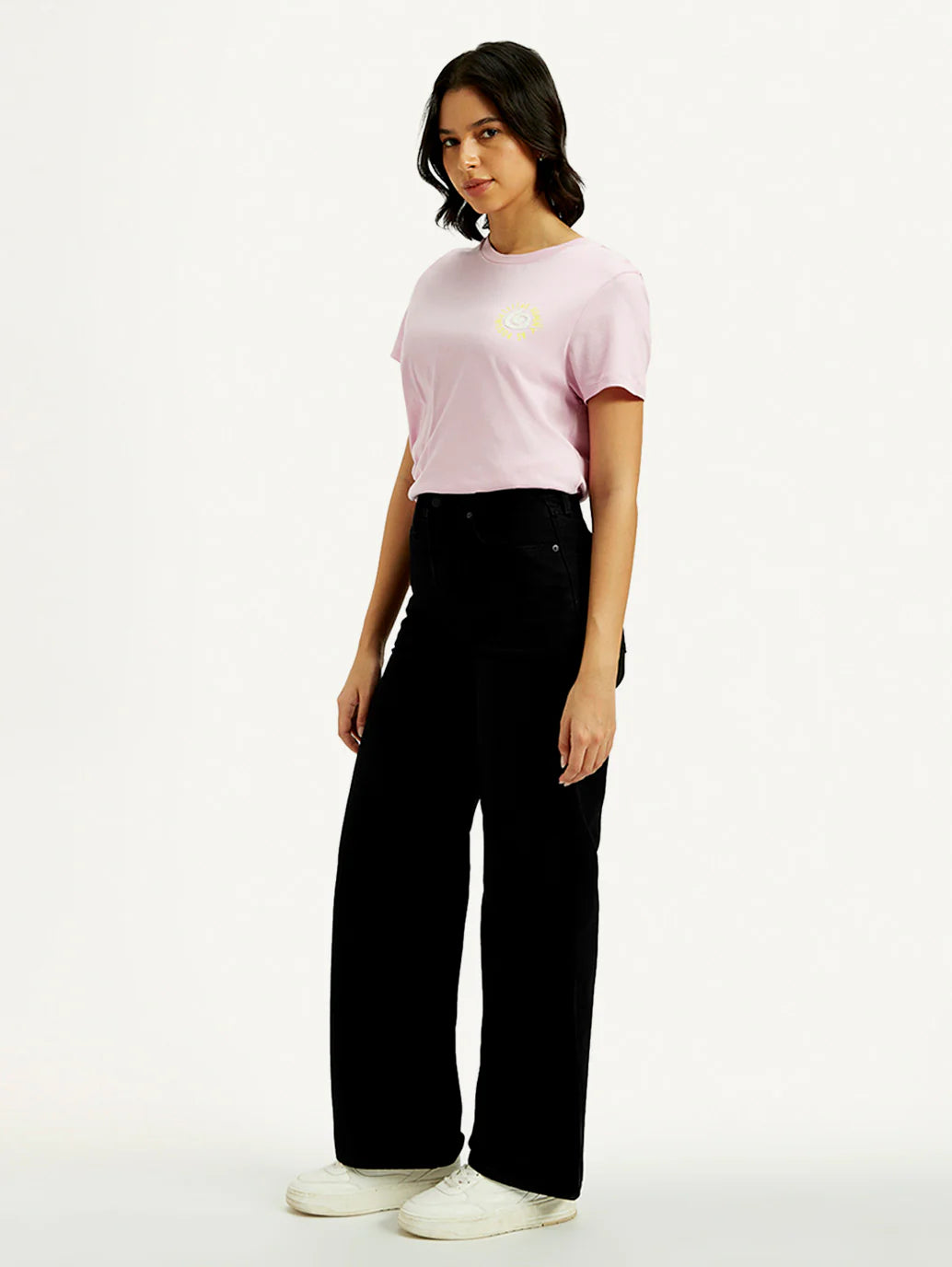 Women's Black Ribcage Wide Leg Fit High Rise Jeans