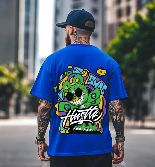 Blue Oversized Graphic Back Printed T-Shirt Men’s Everyday, Streetwear, and Travel Outfit