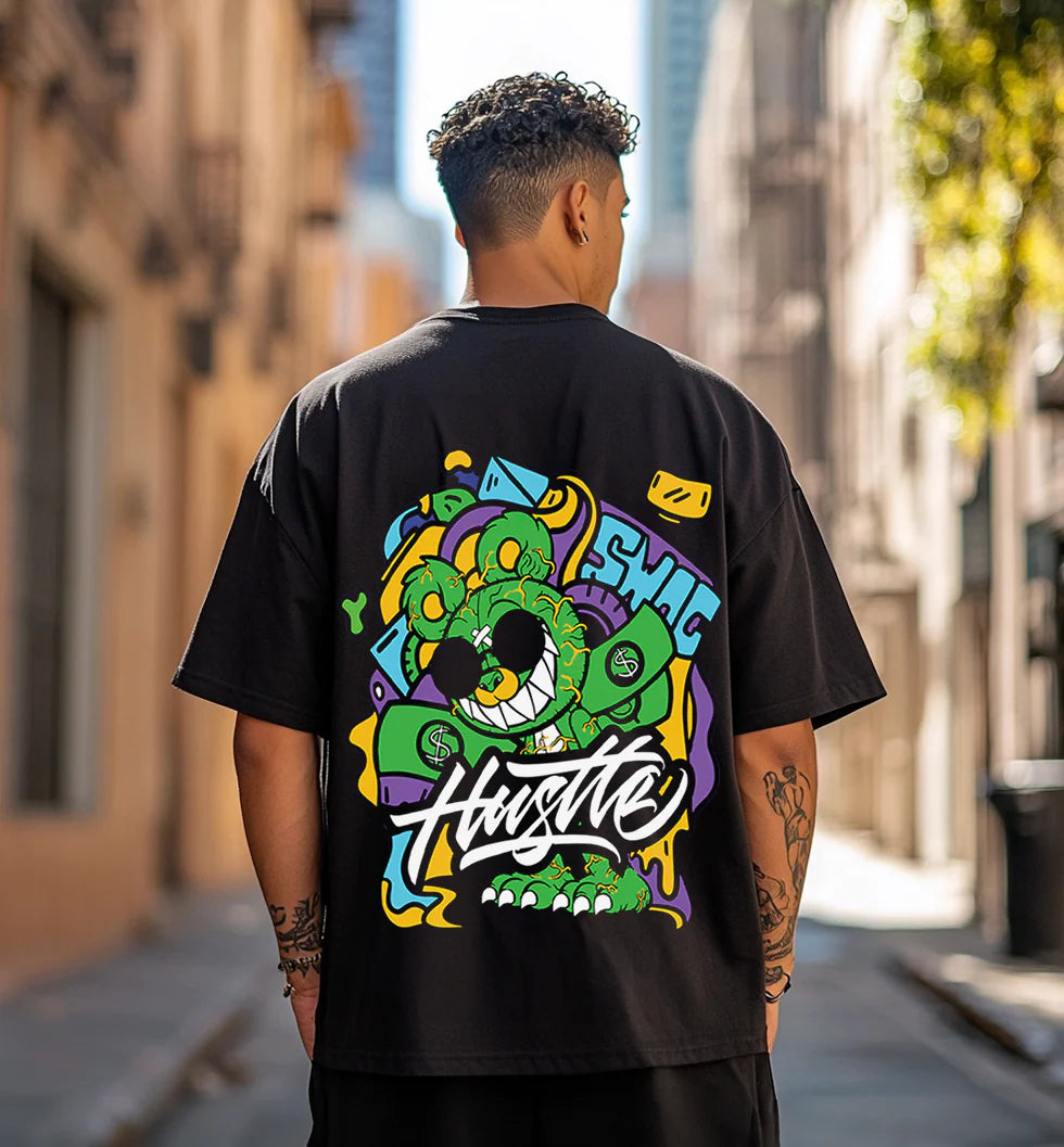 Fashionable Men’s Black Oversized Back Graphic Printed T-Shirt Soft Cotton Fabric
