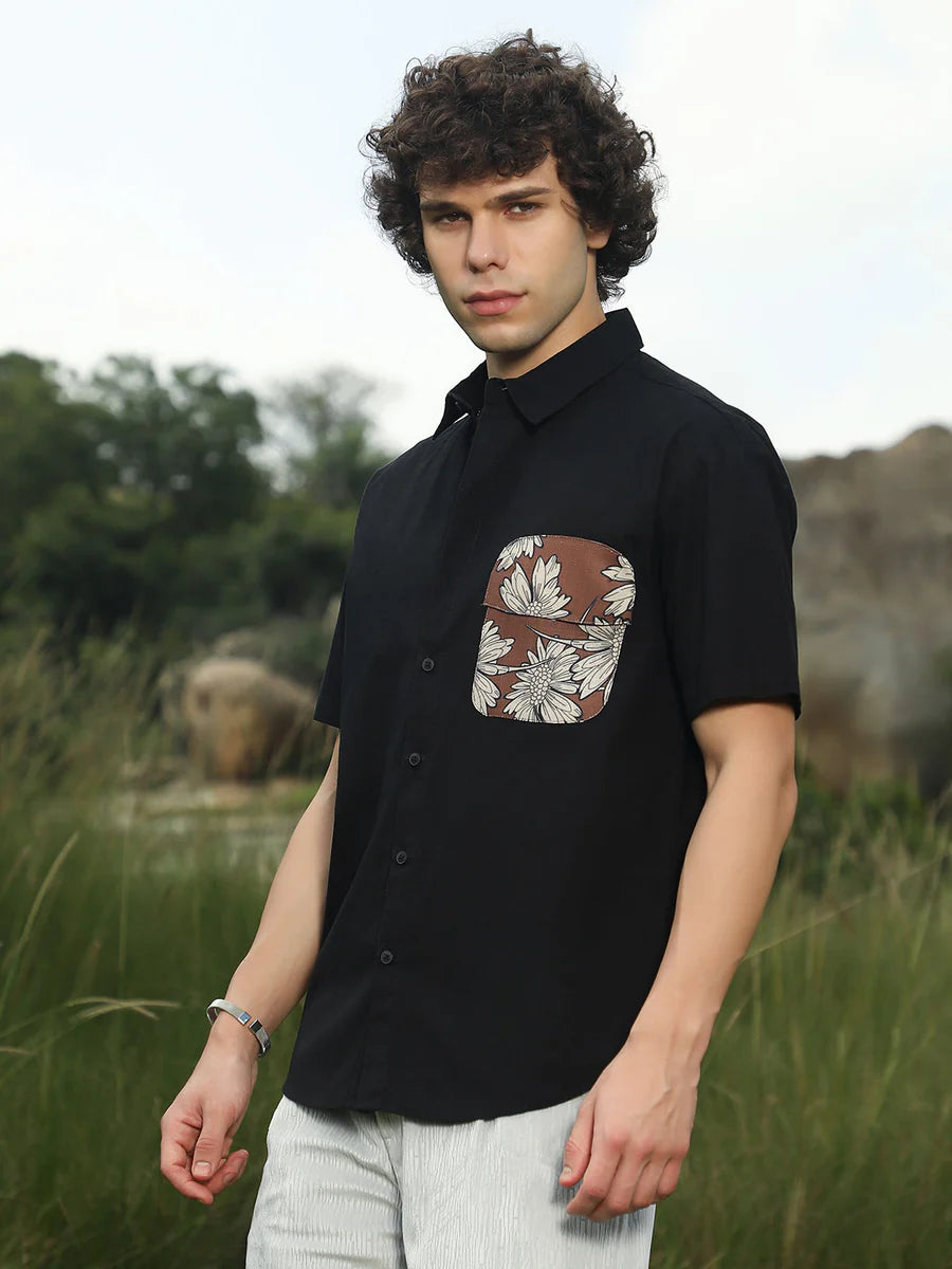 Flora Block Printed Cotton Shirt for Men with Minimal Detailing and Elegance