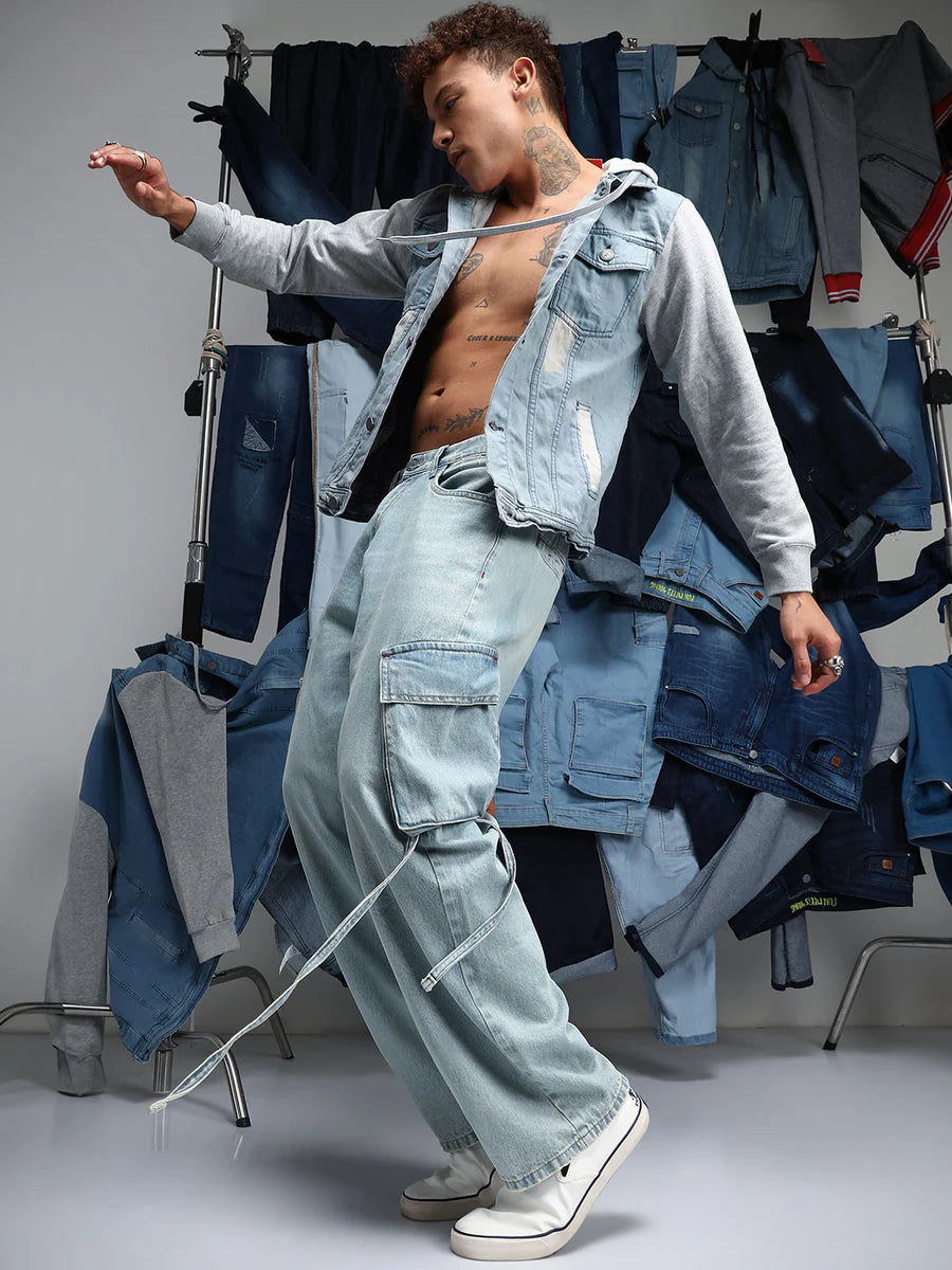 Versatile Men’s Baggy Utility Denim Jeans with Functional Design and Relaxed Fit