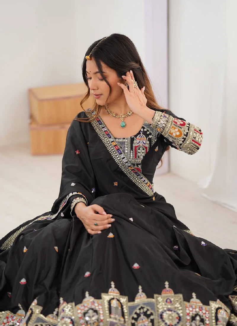 Black Silk Lehenga Choli with Designer Coding Embroidery – Party and Reception Wear