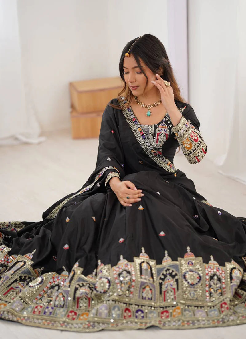 Black Silk Lehenga Choli with Designer Coding Embroidery – Party and Reception Wear