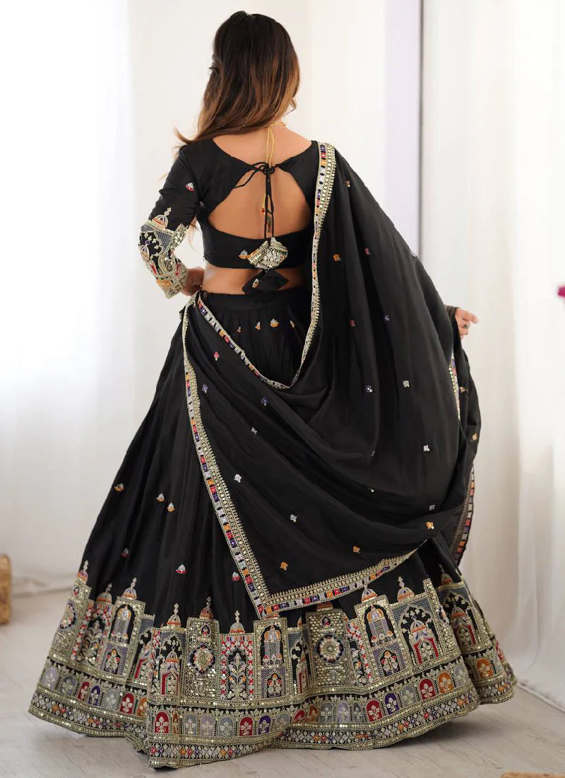 Black Silk Lehenga Choli with Designer Coding Embroidery – Party and Reception Wear