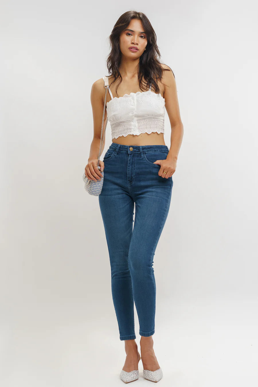 Versatile Dark Blue High Waist Women’s Skinny Jeans for Work and Weekend Wear