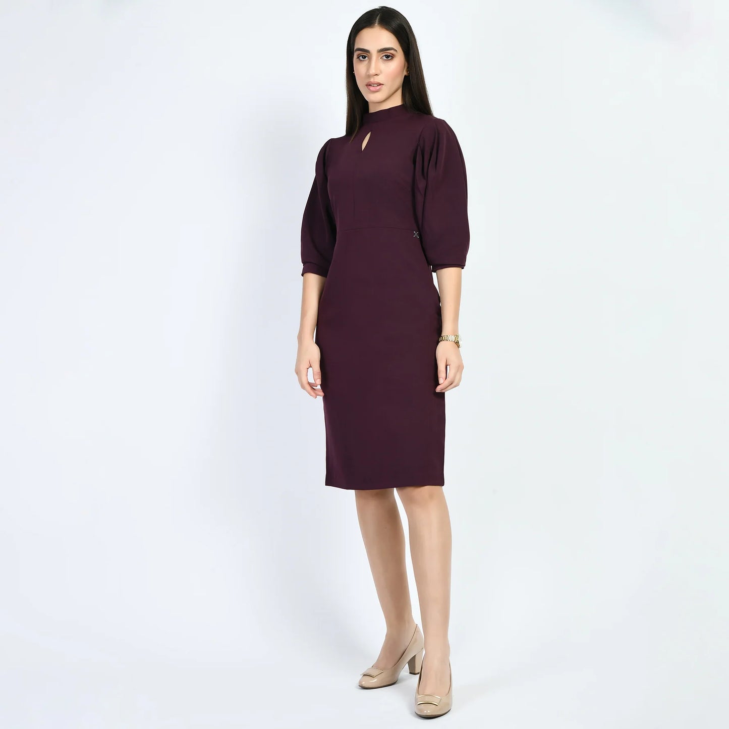 Fashionable Women Sheath Dress Featuring Allure Puffed Sleeves Perfect for Modern Casual, Party Wear, and Lounge Outfits
