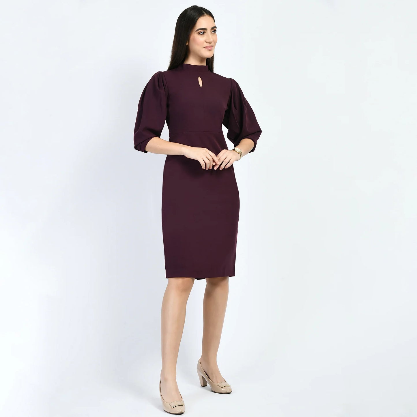 Fashionable Women Sheath Dress Featuring Allure Puffed Sleeves Perfect for Modern Casual, Party Wear, and Lounge Outfits