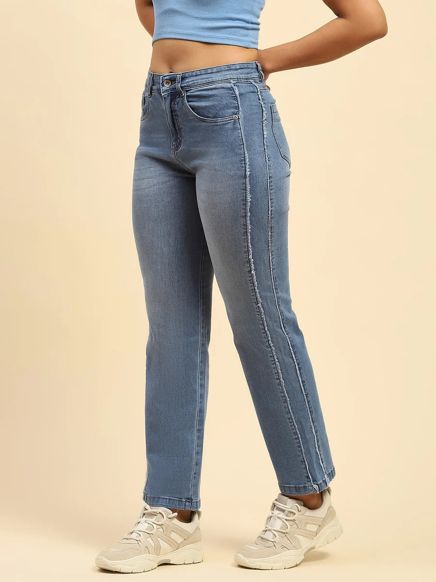 Fashion Forward Blue Cotton Straight Fit Jeans with Classic Blue Wash