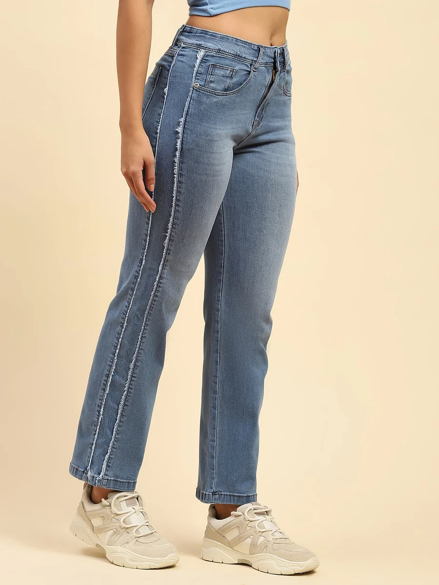 Fashion Forward Blue Cotton Straight Fit Jeans with Classic Blue Wash