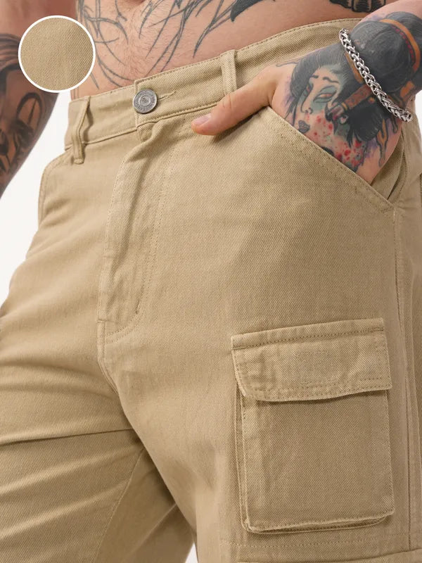 Casual Khaki Baggy Stretchable Jeans for Men Suitable for Day to Night Outfits