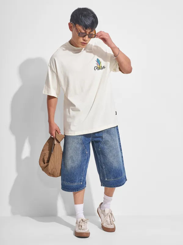 Off White Printed Round Neck Oversized T-Shirt Men’s Casual, Travel, and Party Wear