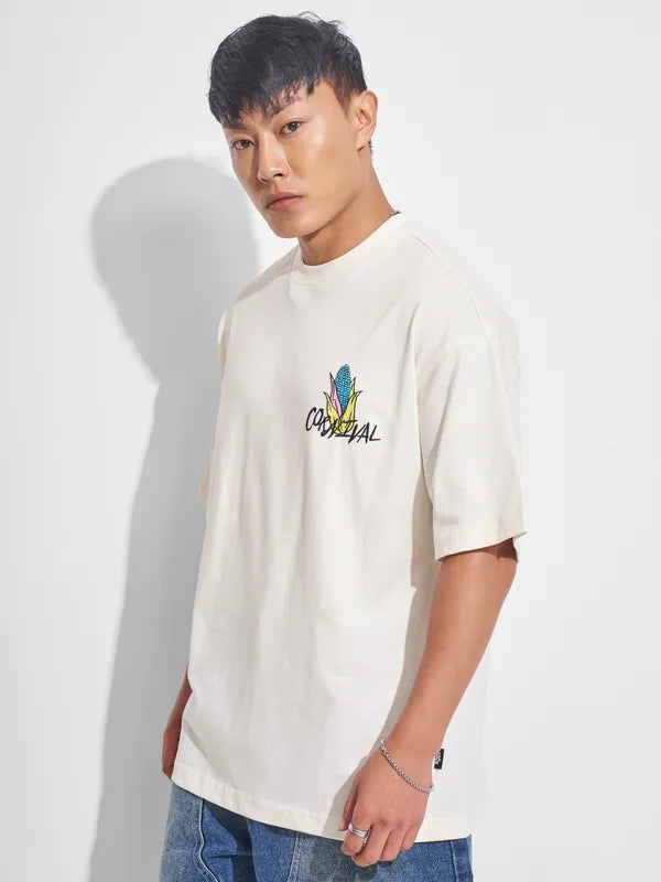 Off White Printed Round Neck Oversized T-Shirt Men’s Casual, Travel, and Party Wear