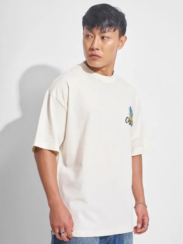 Off White Printed Round Neck Oversized T-Shirt Men’s Casual, Travel, and Party Wear