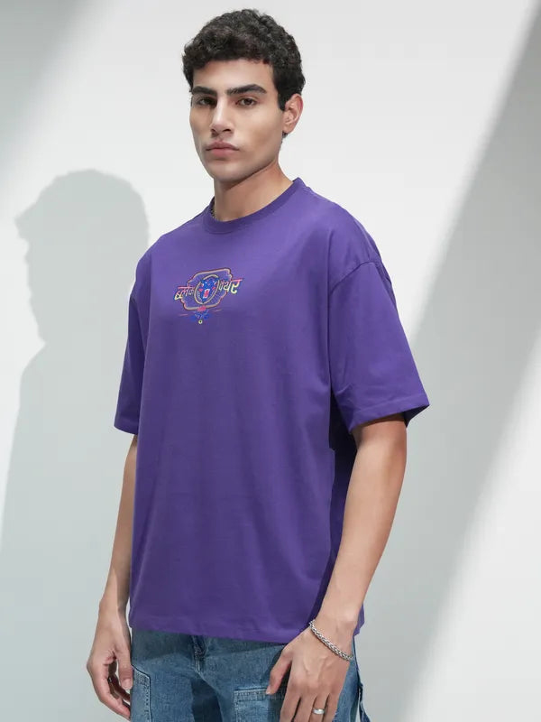 Purple Black Panther Printed Oversized Round Neck T-Shirt Men’s Trendy Streetwear Look
