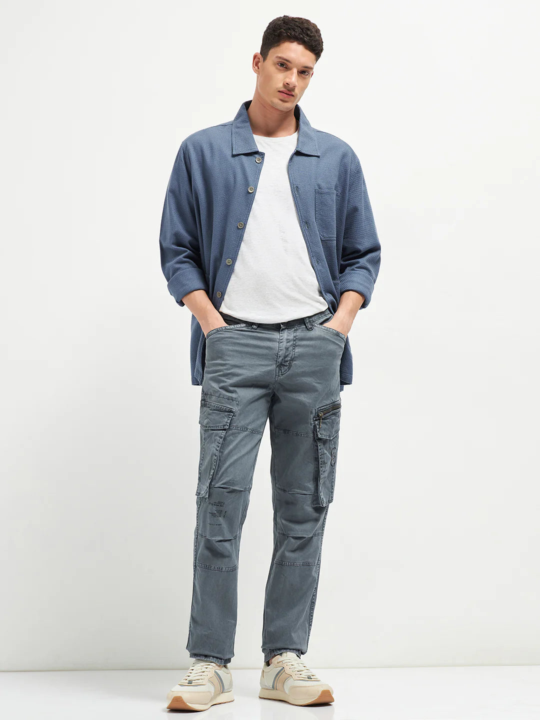 Casual Melange Grey Cargo Trousers for Men Suitable for Travel, Work, and Weekend Outfits