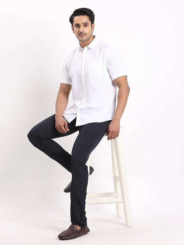 Designer Men Solid Half Sleeve Casual Cotton Shirt with Minimal Detailing