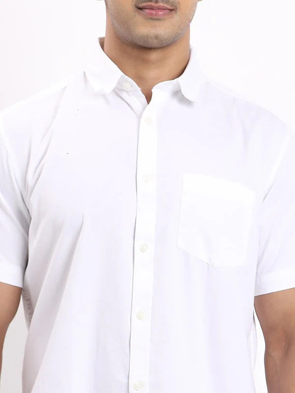 Designer Men Solid Half Sleeve Casual Cotton Shirt with Minimal Detailing