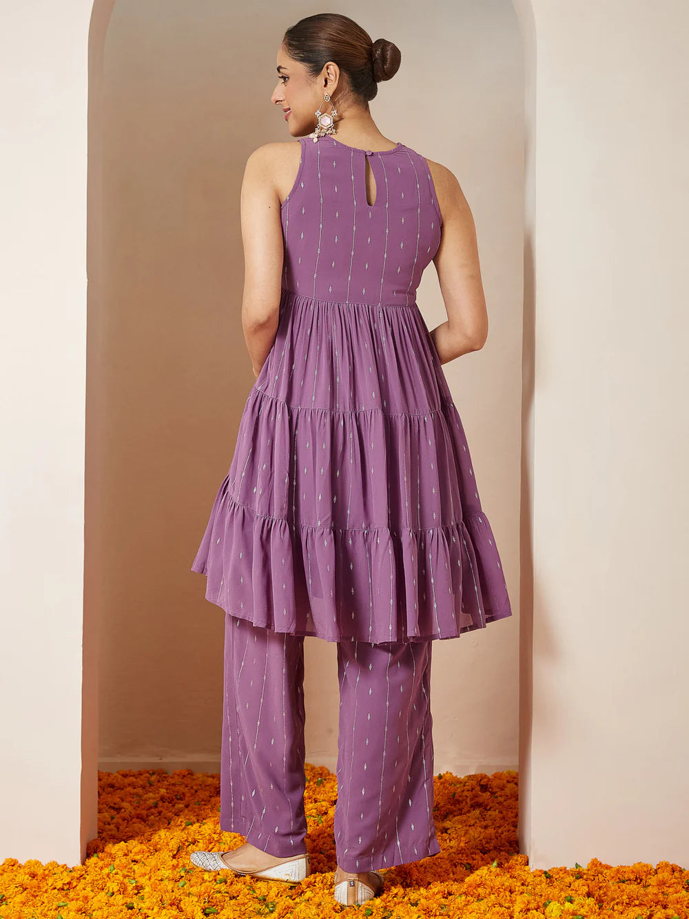 Beautiful Women’s Lavender Georgette Embellished Kurta With Palazzo Set Perfect for Party Ready Look