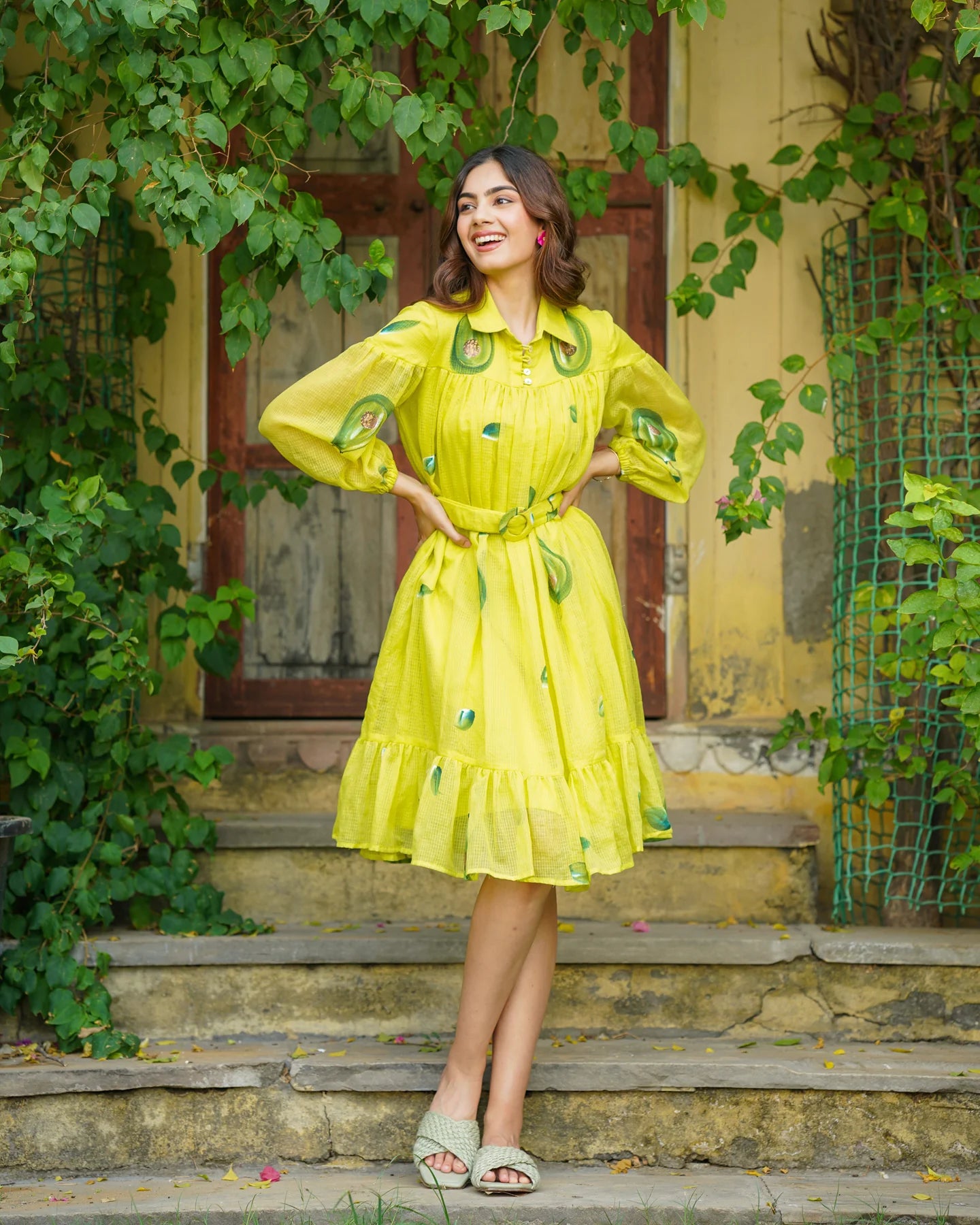 Stylish Yellow Shirt Dress for Women Featuring Unique Handpainted Design Ideal for Everyday Fashion