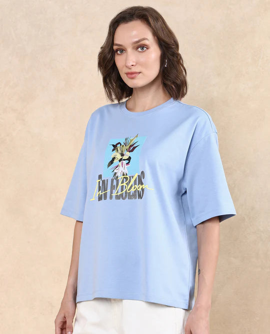 Stylish Light Multi Oversized T-Shirt for Women with KLOVE Brand Floral Artwork and Relaxed Fit