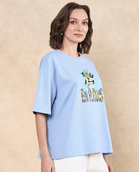 Stylish Light Multi Oversized T-Shirt for Women with KLOVE Brand Floral Artwork and Relaxed Fit