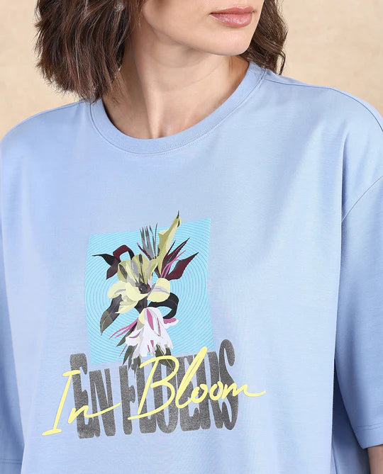 Stylish Light Multi Oversized T-Shirt for Women with KLOVE Brand Floral Artwork and Relaxed Fit
