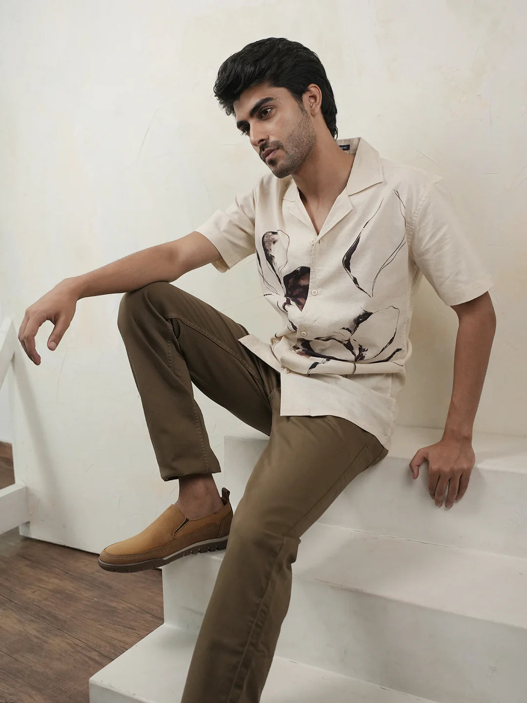 Versatile Beige Panel Printed Shirt for Men Suitable for Work and Weekend Outfits