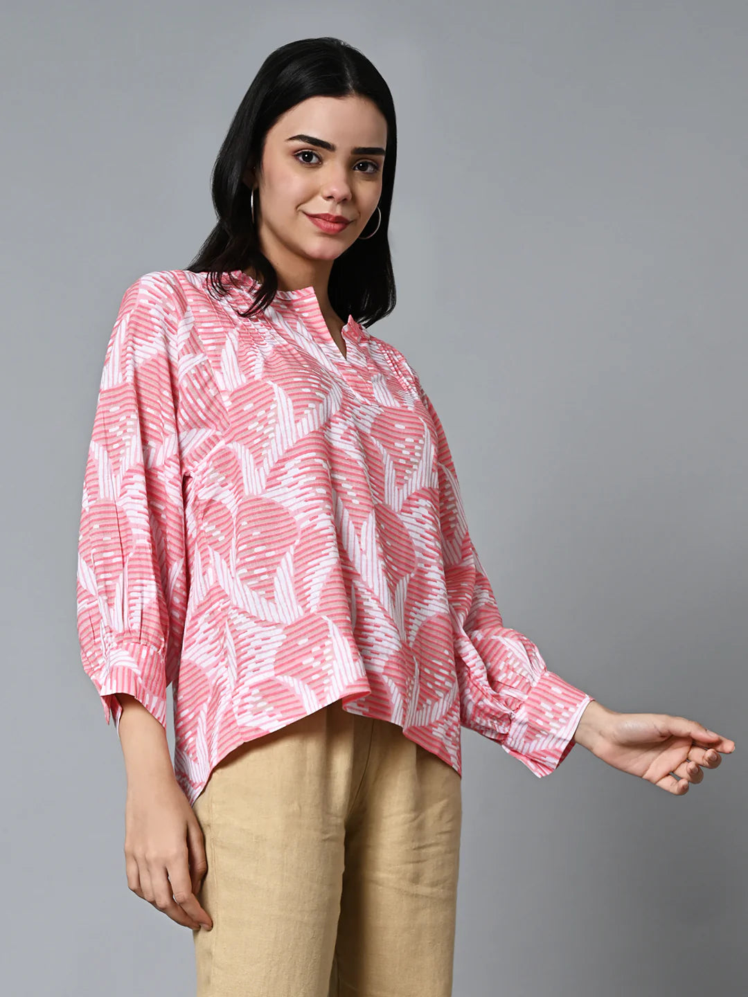 Trendy Women’s Pink Linen Blouse with Relaxed Boxy Fit Design