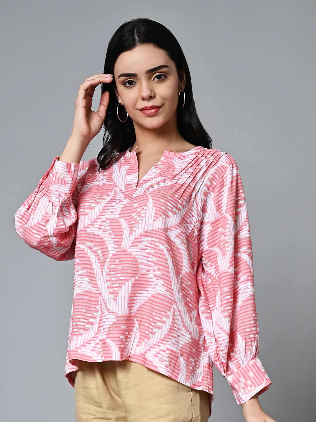 Trendy Women’s Pink Linen Blouse with Relaxed Boxy Fit Design