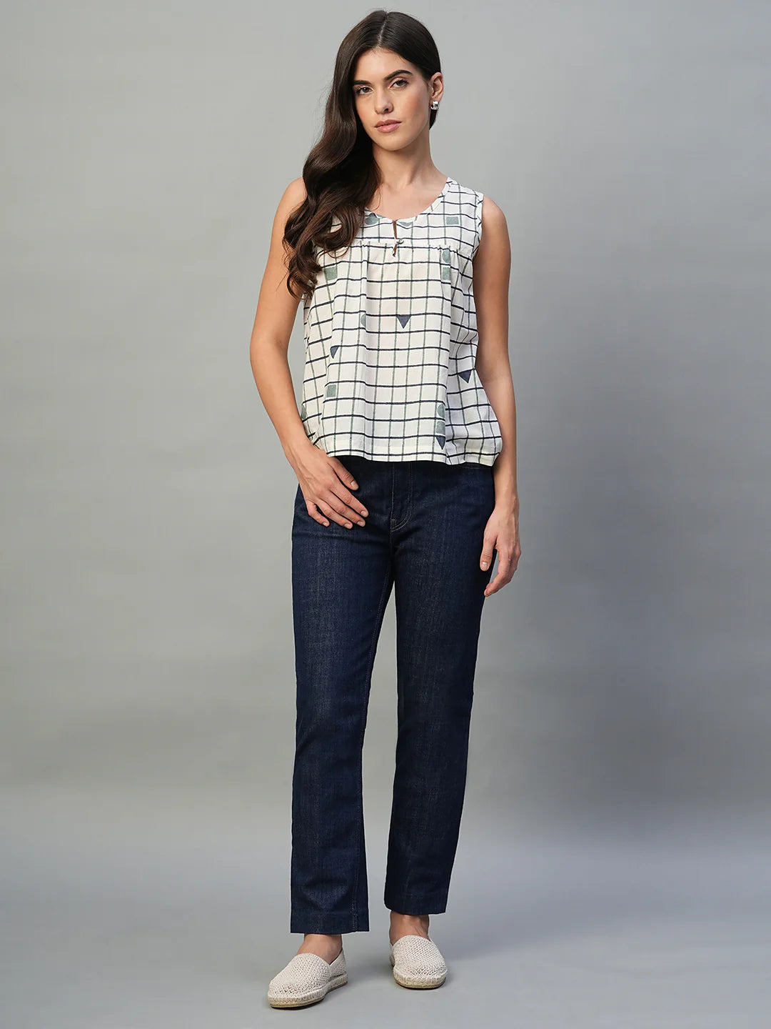 Fashionable Women Blue Cotton Blouse with Classic Regular Fit