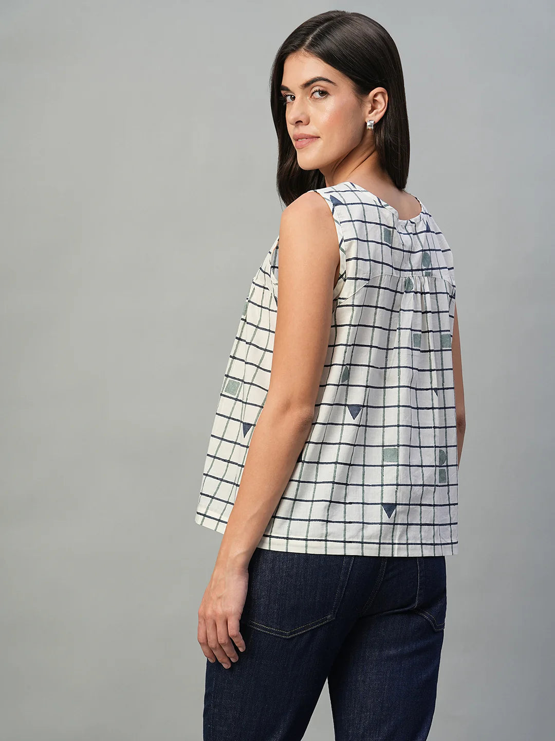 Fashionable Women Blue Cotton Blouse with Classic Regular Fit