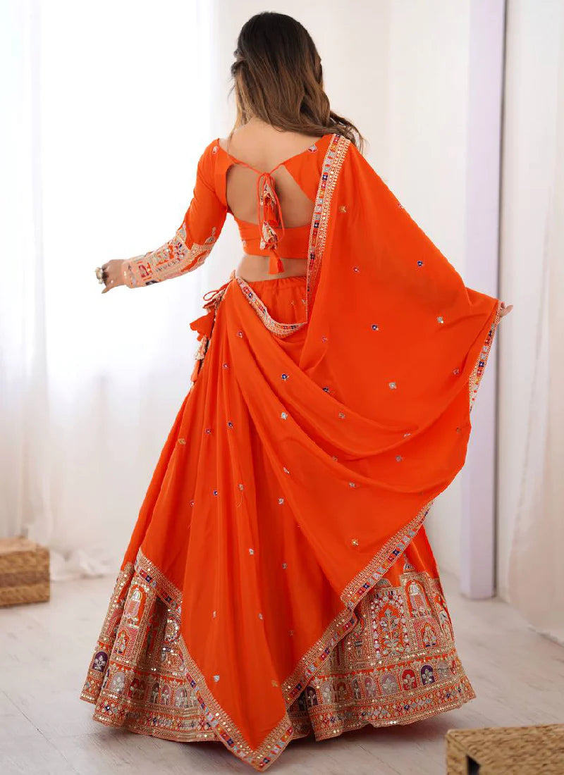 Orange Silk Lehenga Choli with Designer Sequin Embroidery – Latest Party Wear Collection