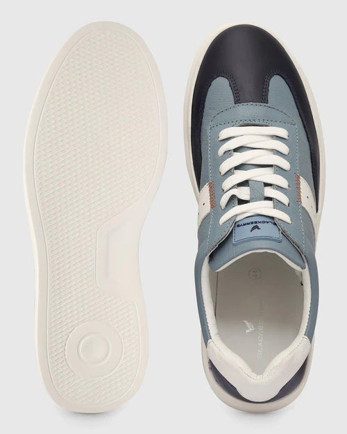 Modern Men’s Leather Blue Solid Sneakers with Soft Padded Insole for All Day Comfort
