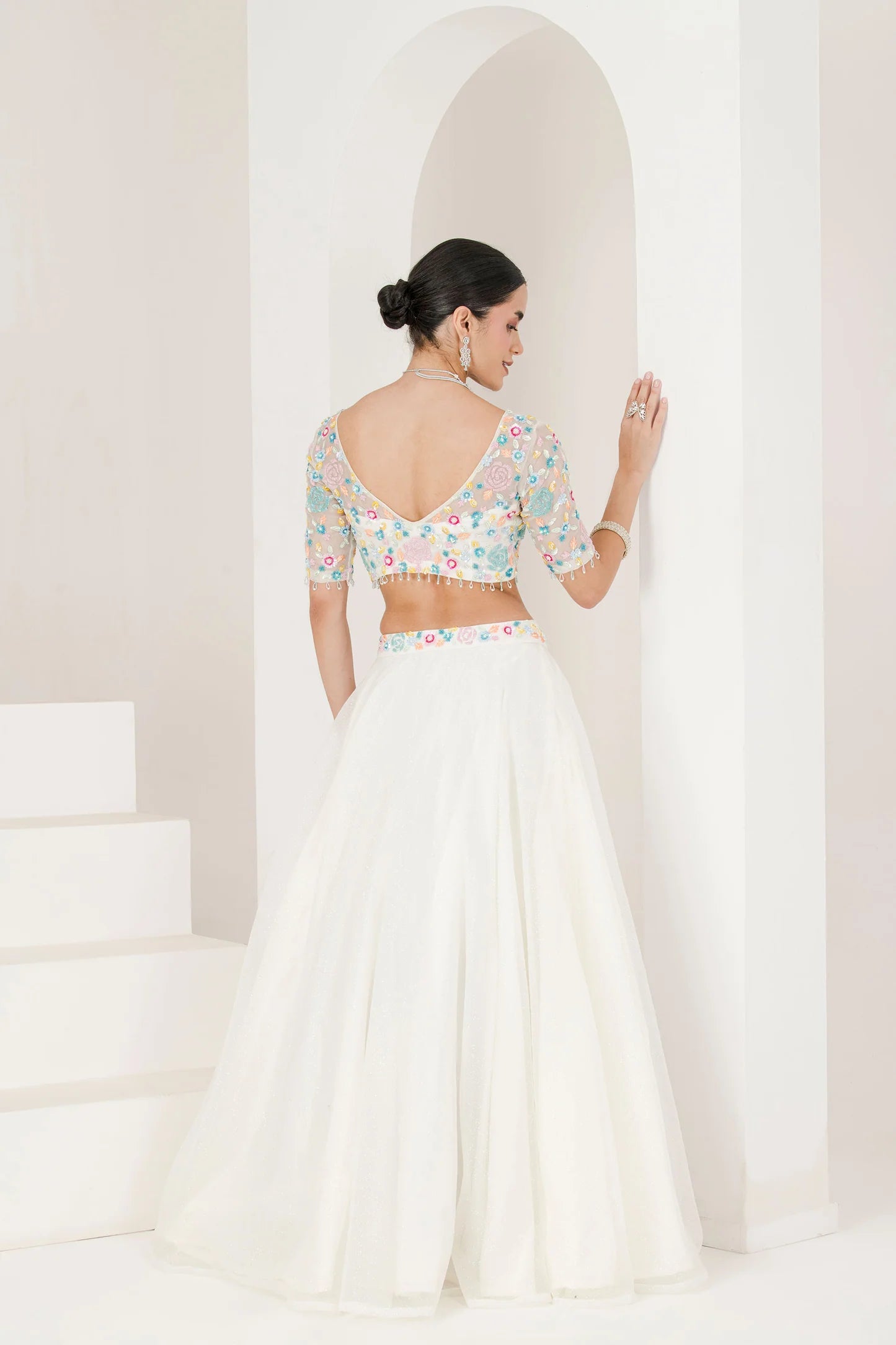 Radiant White Wedding Lehenga Set with Beautiful Floral Embroidery Accents