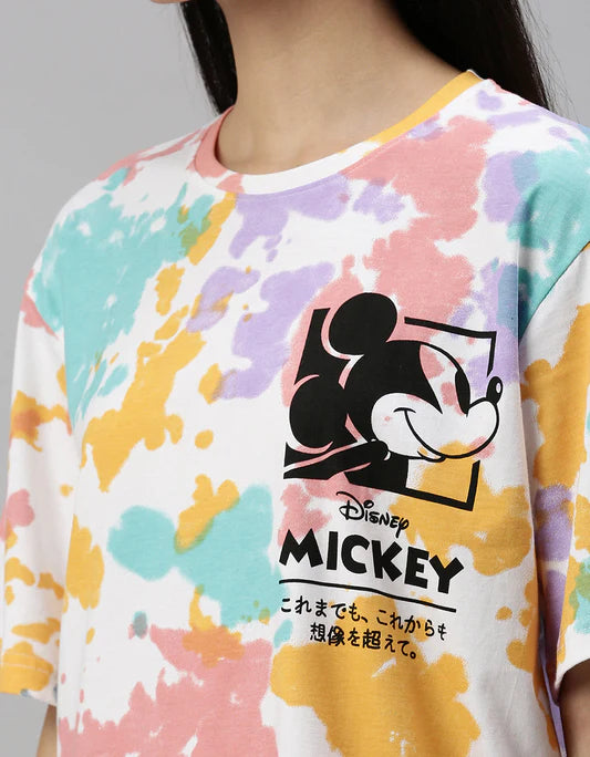 Comfortable Womens Oversized Tie Dye T Shirt with Mickey Print Designed for Modern Casual Looks