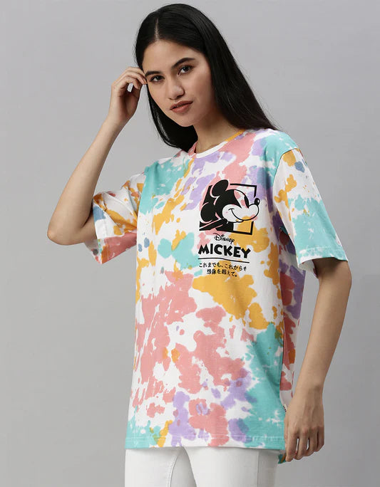 Comfortable Womens Oversized Tie Dye T Shirt with Mickey Print Designed for Modern Casual Looks